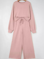 Drop Shoulder Puff Sleeve Crop Top and Drawstring Wide Leg Pants Set
