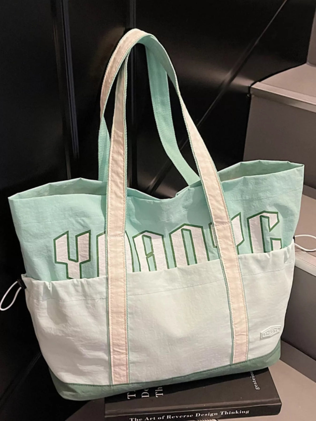 Drawstring Letter Shoulder Bag