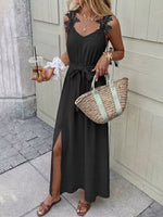 Lace Trim Slit Maxi Dress
