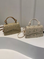 Floral Embroidered Straw Woven Crossbody Bag