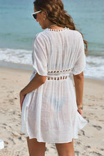 Pom Pom Trim Drawstring Waist Cover-Up - Ladyez