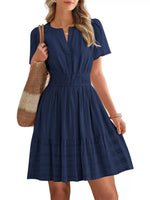 Short Sleeve Smocked Waist Tiered Dress