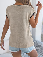 Cable-Knit Striped Round Neck Knit Top