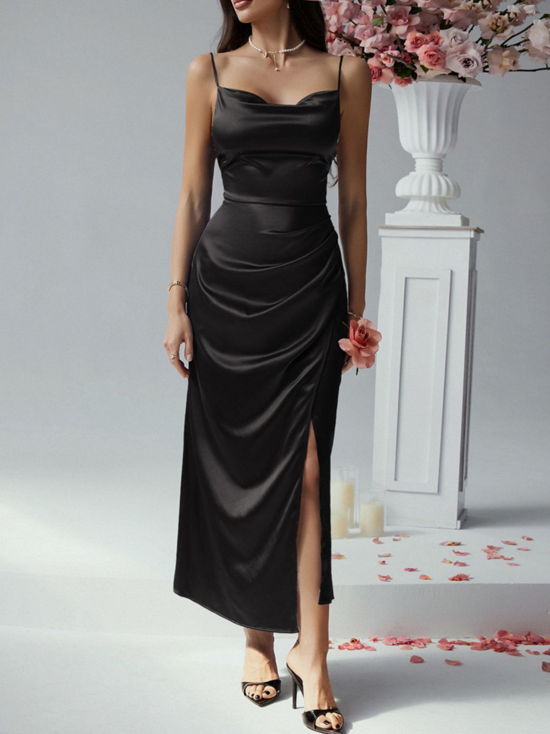 Devine Slit Ruched Maxi Cami Dress - Ladyez