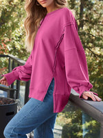Side Slit Long Sleeve Oversized Sweatshirt