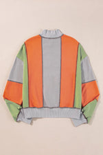 Full Size Exposed Seam Color Block Long Sleeve Sweatshirt