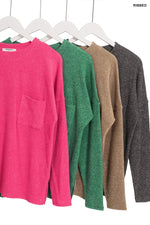 Zenana Ribbed Brushed Melange Hacci Sweater with Chest Pocket