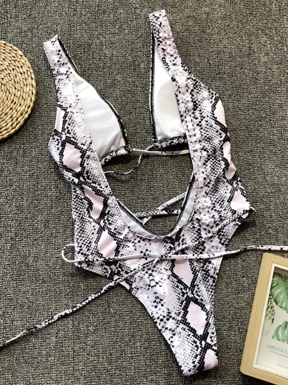 Lace-Up Backless Plunge One-Piece Swimwear - Ladyez