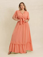 Plus Size Lace Detail Tie Neck Top and Skirt Set