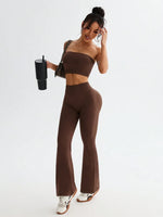 Tube Top and High Waist Flare Pants Active Set - Ladyez