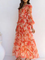 Floral Print Lantern Sleeve Maxi Dress - Ladyez