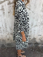 Full Size Printed Notched Half Sleeve Dress Plus Size