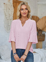 Eyelet Notched Half Sleeve T-Shirt