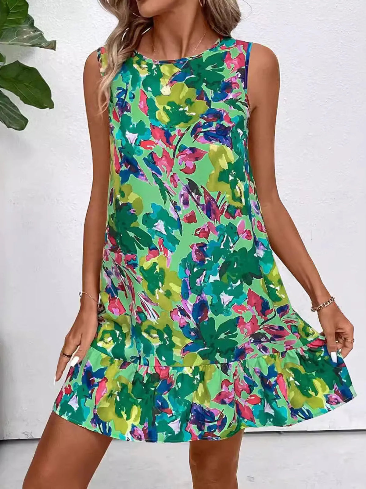 Printed Sleeveless Summer Mini Dress - Ladyez