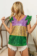 BiBi Mardi Gras Sequin Color Block RuffledTop