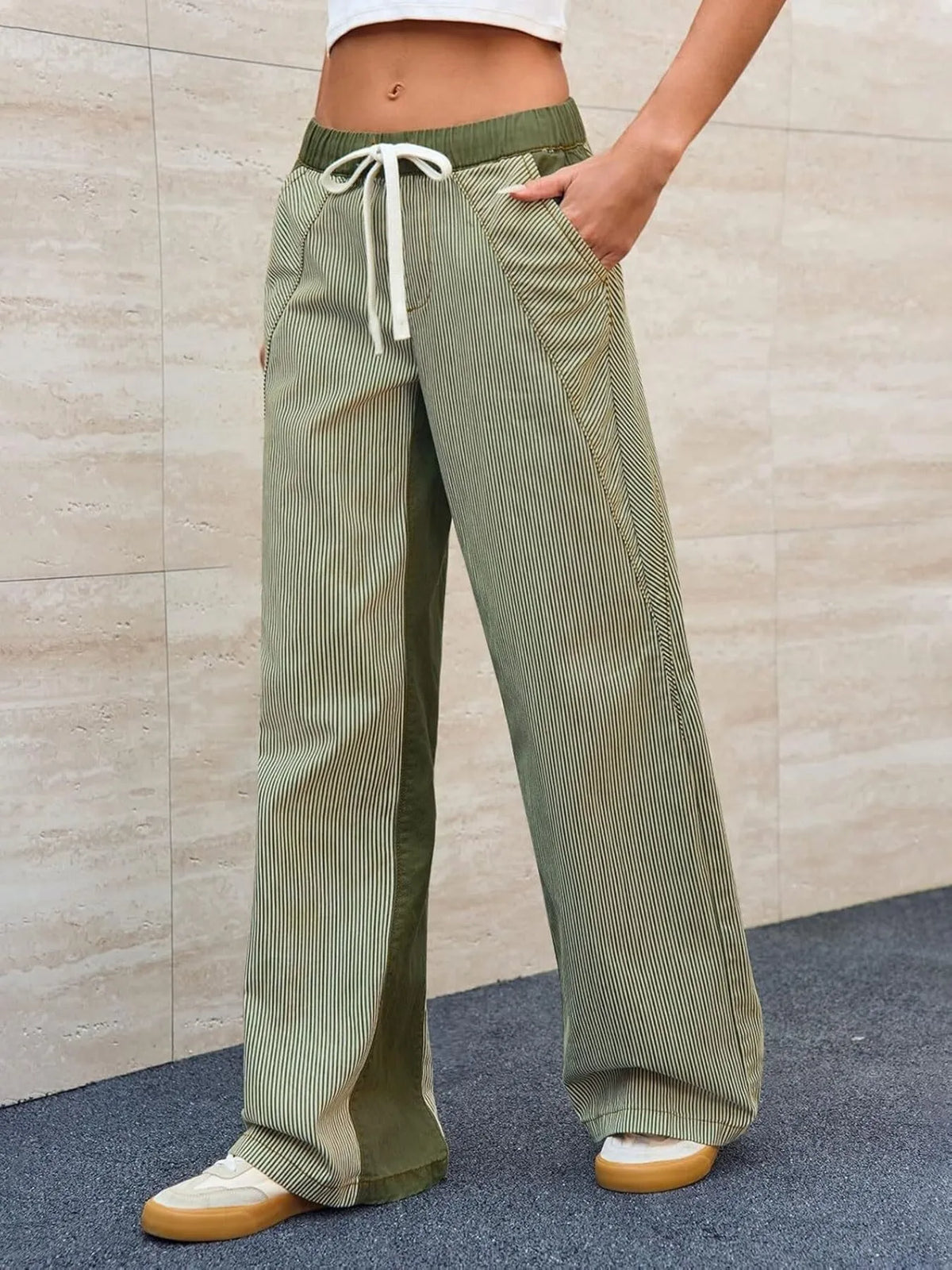 Striped Wide Leg Jeans - Ladyez