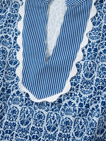 Printed Contrast Ric-Rac Puff Sleeve Top - Ladyez