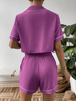 Ivy Lane Contrast Lapel Collar Cropped Shirt and Shorts Lounge Set - Ladyez