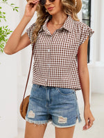 Plaid Button Up Cap Sleeve Shirt
