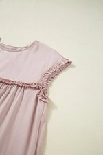 Frilled Trim Crew Neck Cap Sleeve Loose Fit Mini Dress