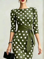 Full Size Polka Dot 3/4 Sleeve Dress Plus Size