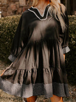 Striped Hem 3/4 Sleeve Tiered Dress