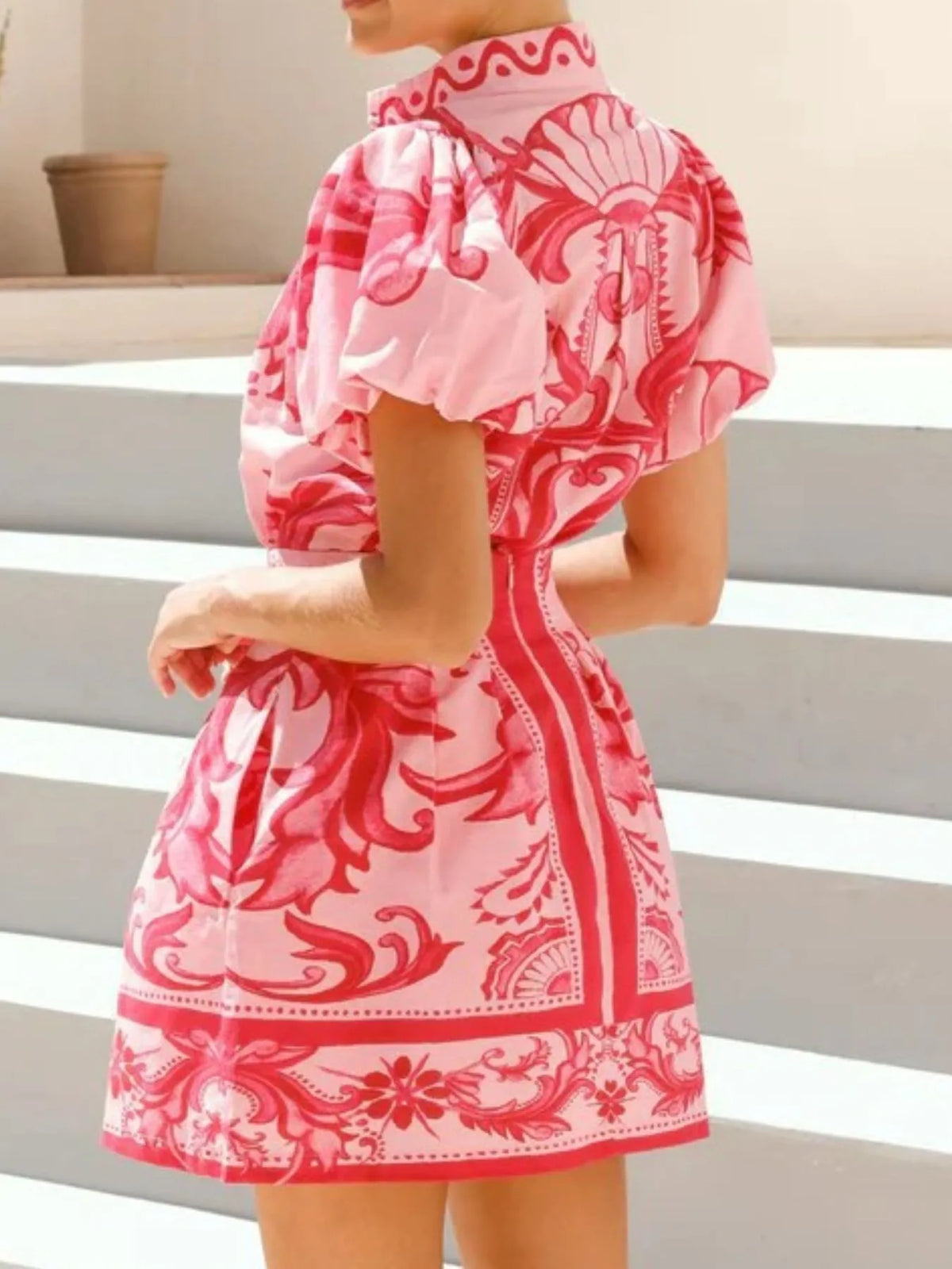 Puff Sleeve Printed Top and Zip Back Skirt Set - Ladyez