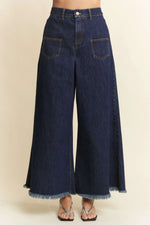 Davi & Dani Patch Pocket Wide Leg Culotte Jeans - Ladyez