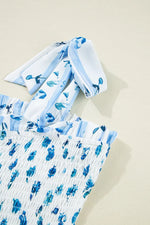 Floral Smocked Tied Straps A-Lined Tiered Dress