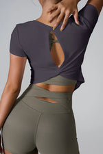 Cutout Round Neck Short Sleeve Active T-Shirt - Ladyez