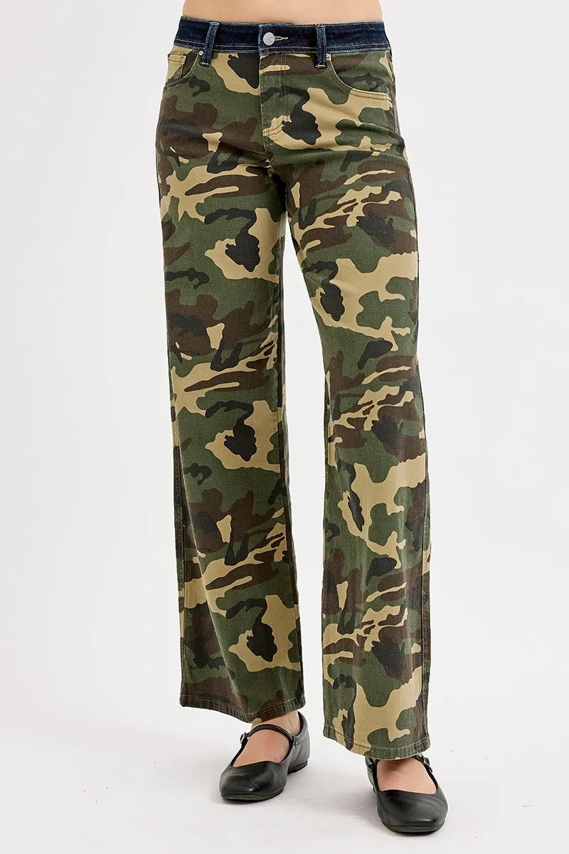 RISEN Camouflage Wide Leg Jeans - Ladyez