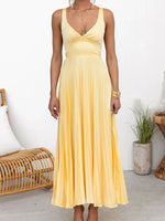 Pleated V-Neck Sleeveless Maxi Dress - Ladyez
