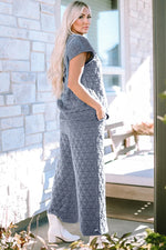 Short Sleeve Top and Pocketed Pants Lounge Set - Ladyez
