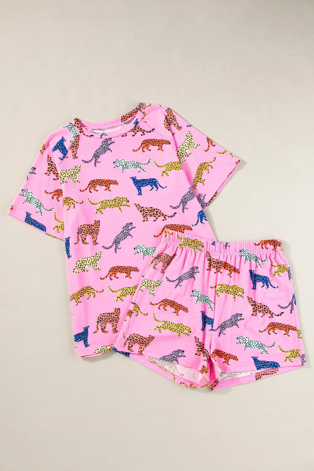 Animal Round Neck Top and Shorts Lounge Set - Ladyez