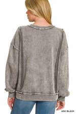 Zenana Snow Washed F/Terry Exposed-Seam Sweatshirt