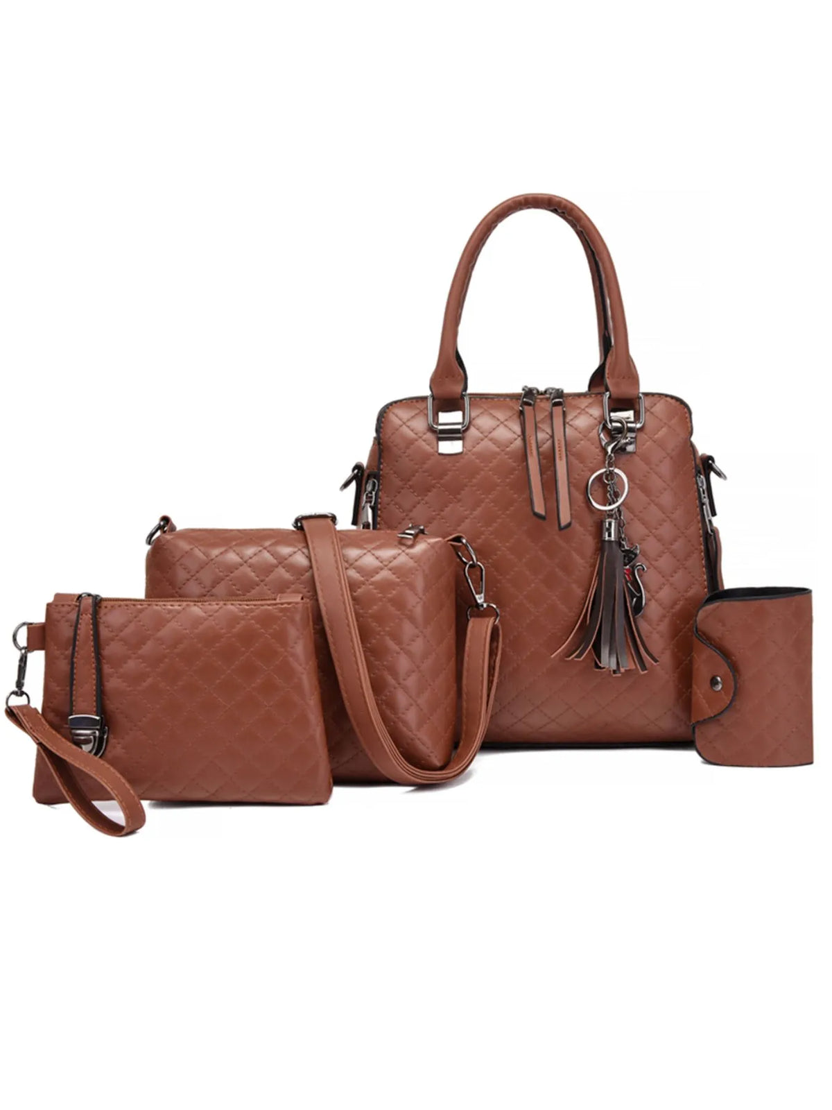 4-Piece PU Leather Bag Set with Tassel Detail - Ladyez
