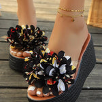 Floral Decor Platform Wedge Sandals