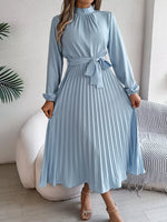 Mock Neck Pleated Midi Dress