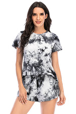 Tie-Dye Round Neck Short Sleeve Top and Shorts Lounge Set - Ladyez