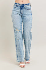 Judy Blue Full Size Hw Mineral Wash Destroy 90's Straight Jeans Plus Size - Ladyez