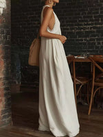 Full Size Halter Neck Lace Trim Wide Leg Jumpsuit Plus Size