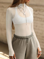 Mock Neck Long Sleeve Sheer Top - Ladyez