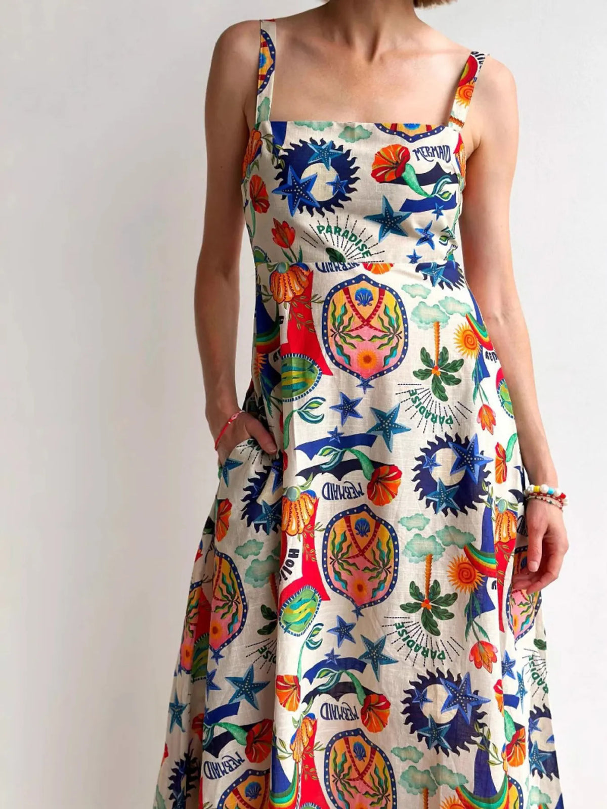 Printed Square Neck Maxi Dress - Ladyez