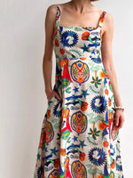 Printed Square Neck Maxi Dress - Ladyez