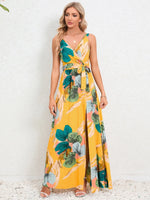 Slit Tied Printed Surplice Dress - Ladyez