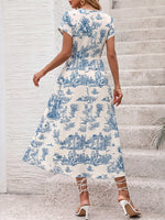 Printed Short Sleeve Midi Dress