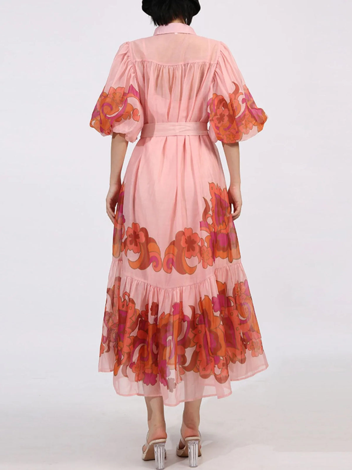 Button Front Puff Sleeve Dress