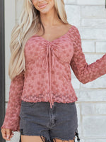 Drawstring Knot Detail Floral Lace Blouse