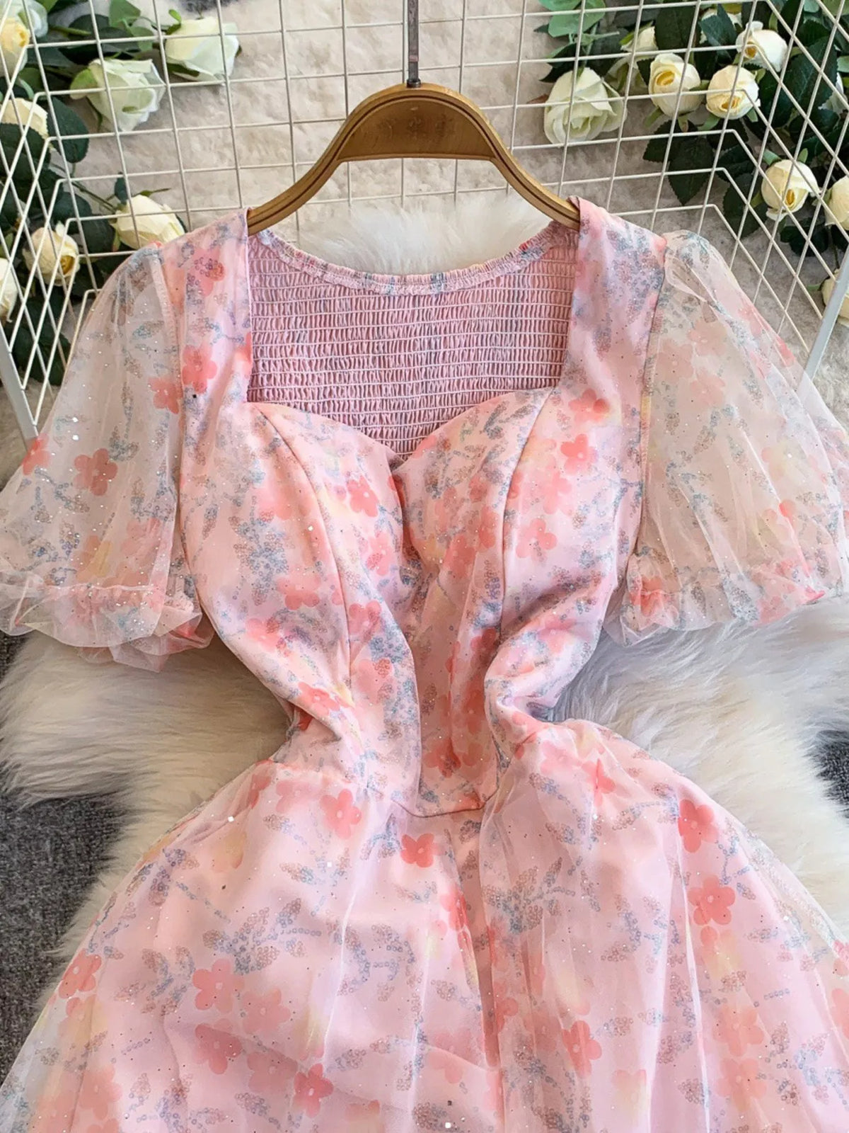 Sweetheart Neck Puff Sleeve Dress