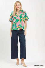 Umgee Mix Floral Print Scallop Hem Blouse